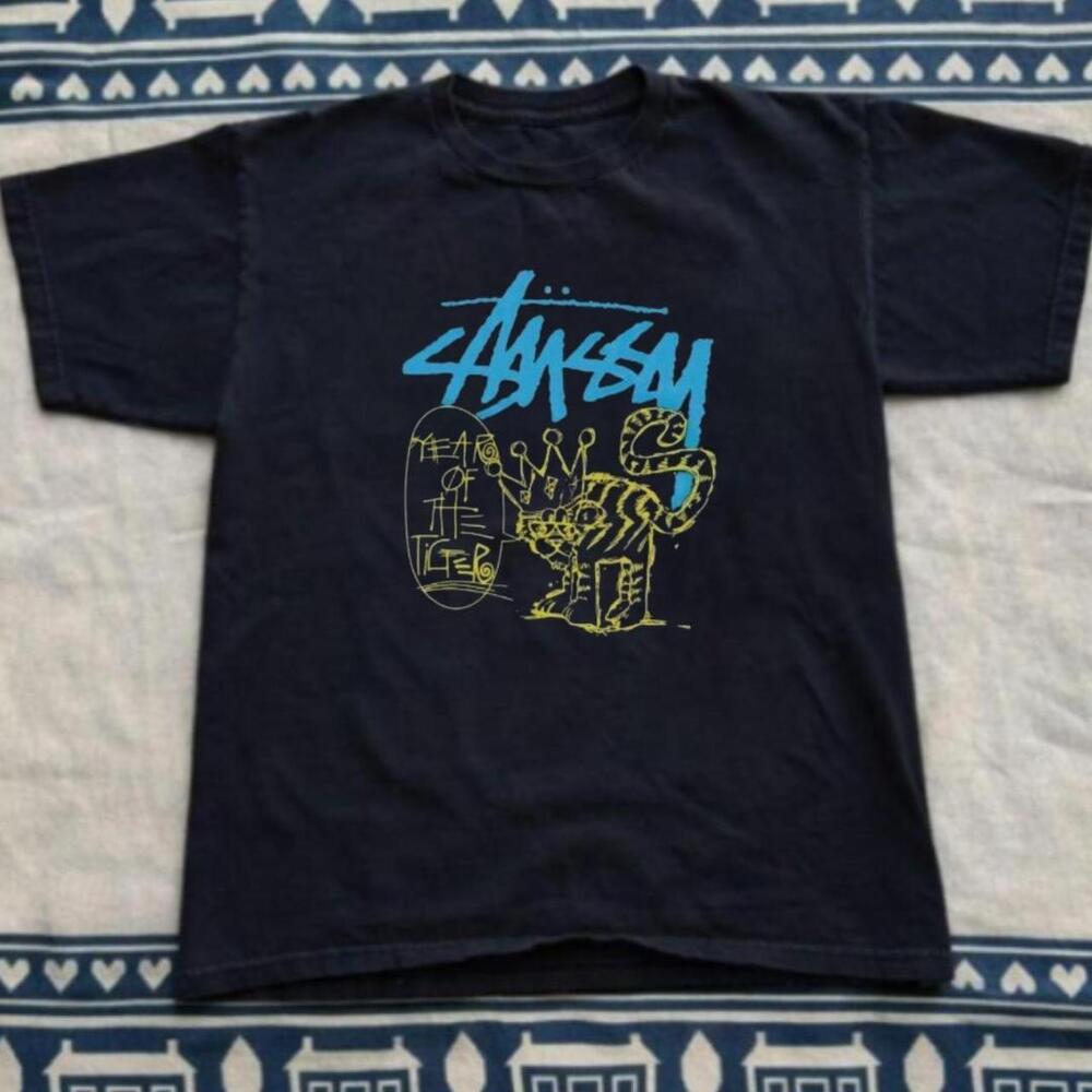 Gildan Men Black T-Shirt, Stussy Black Graphic Tee